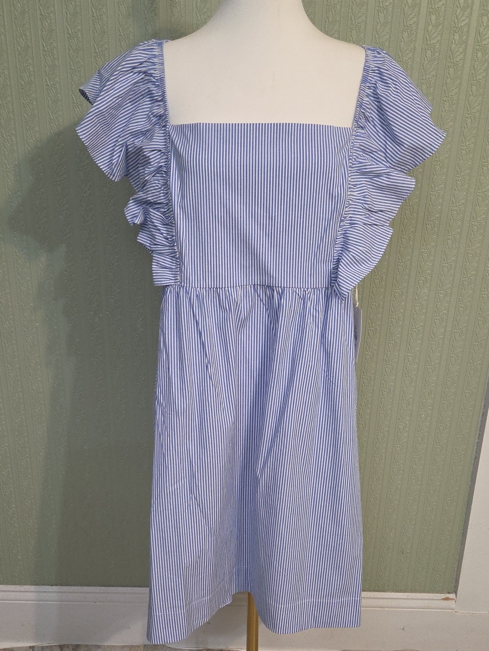 Women Blue Stripe Ruffle Sleeve Dress Xxl Summer Flowy Cottage